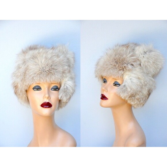 Vintage 50s 60s Mid Century Arctic Silver Fox Fur Hat - Chunky Fluffy Soft